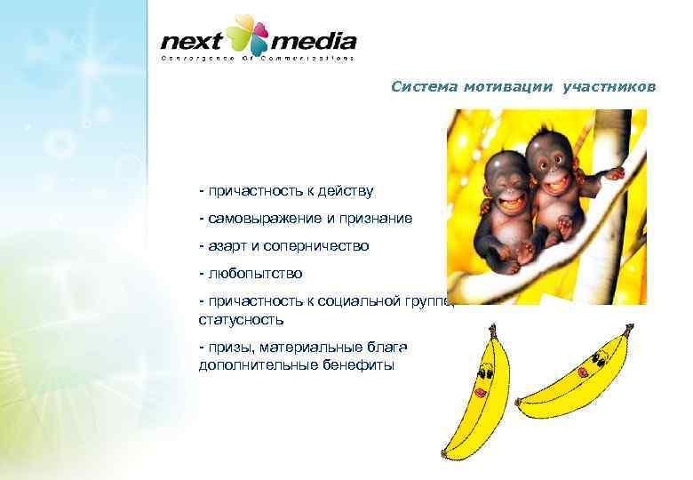 Система мотивации участников - причастность к действу - самовыражение и признание - азарт и