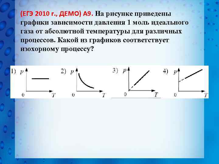 (ЕГЭ 2010 г. , ДЕМО) А 9. На рисунке приведены графики зависимости давления 1