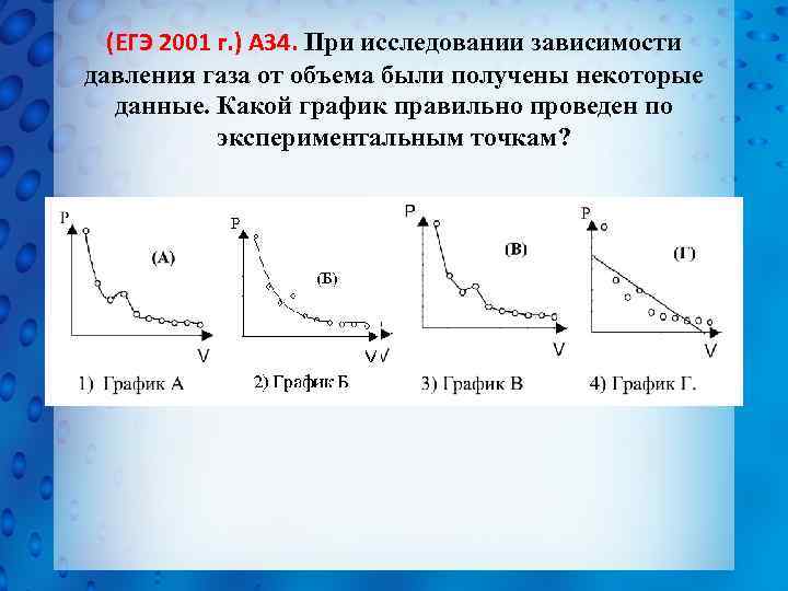 (ЕГЭ 2001 г. ) А 34. При исследовании зависимости давления газа от объема были