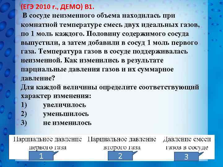 (ЕГЭ 2010 г. , ДЕМО) В 1. В сосуде неизменного объема находилась при комнатной