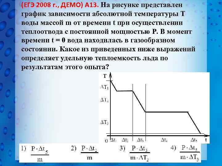 (ЕГЭ 2008 г. , ДЕМО) А 13. На рисунке представлен график зависимости абсолютной температуры