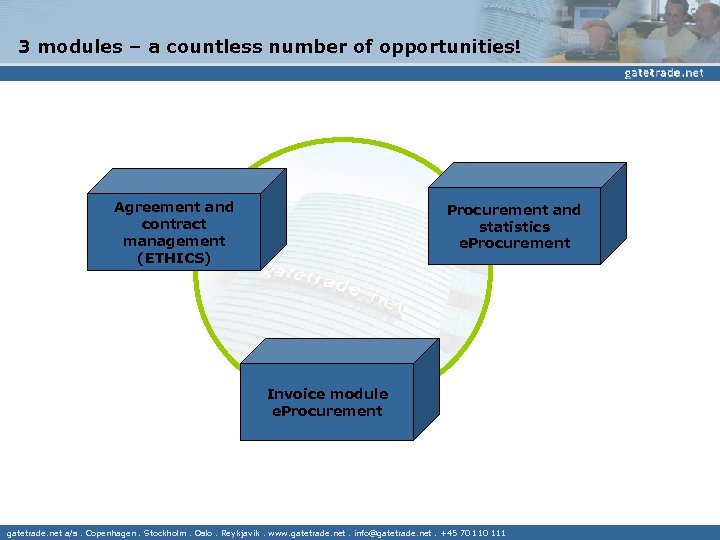 3 modules – a countless number of opportunities! Agreement and contract management (ETHICS) Procurement