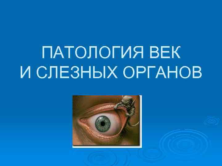 ПАТОЛОГИЯ ВЕК И СЛЕЗНЫХ ОРГАНОВ 