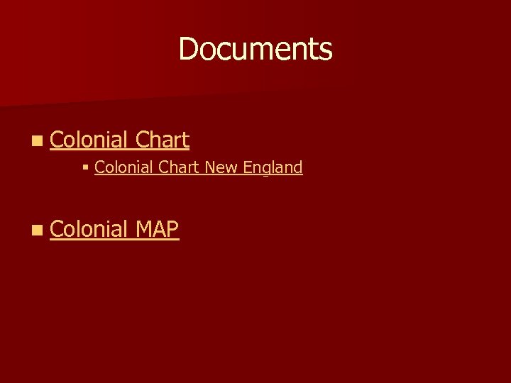 Documents n Colonial Chart § Colonial Chart New England n Colonial MAP 