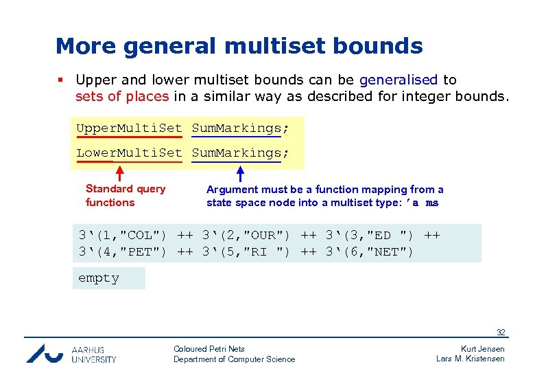 More general multiset bounds § Upper and lower multiset bounds can be generalised to