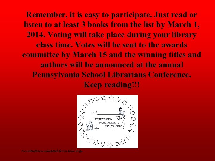 Remember, it is easy to participate. Just read or listen to at least 3