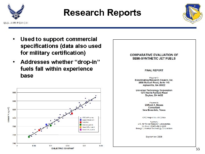 Research Reports • Used to support commercial specifications (data also used for military certification)