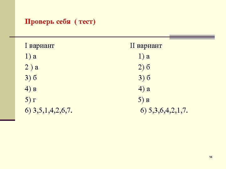 Проверь себя ( тест) I вариант II вариант 1) а 1) а 2 )
