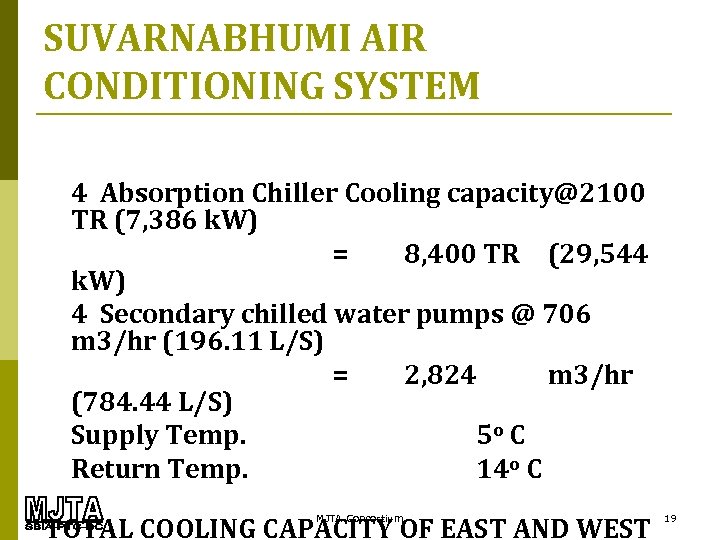 SUVARNABHUMI AIR CONDITIONING SYSTEM 4 Absorption Chiller Cooling capacity@2100 TR (7, 386 k. W)