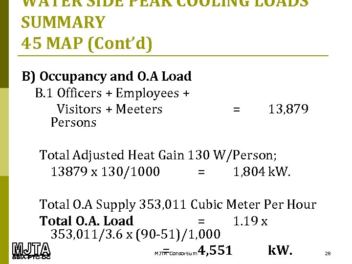 WATER SIDE PEAK COOLING LOADS SUMMARY 45 MAP (Cont’d) B) Occupancy and O. A