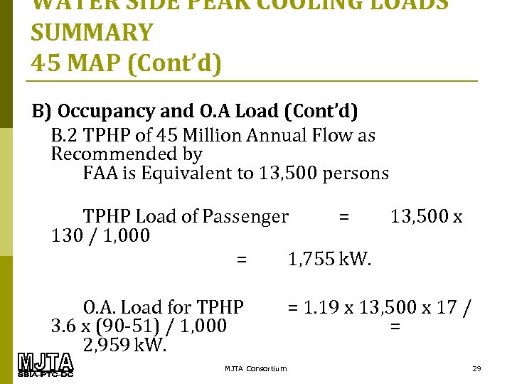 WATER SIDE PEAK COOLING LOADS SUMMARY 45 MAP (Cont’d) B) Occupancy and O. A