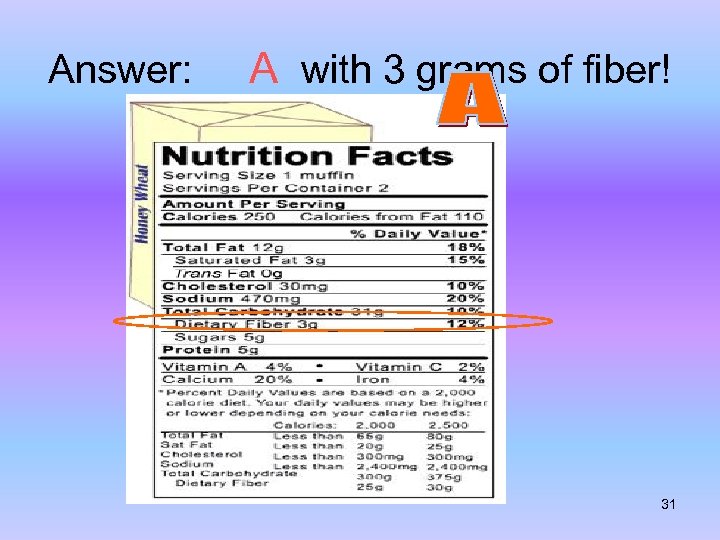 Answer: A with 3 grams of fiber! 31 