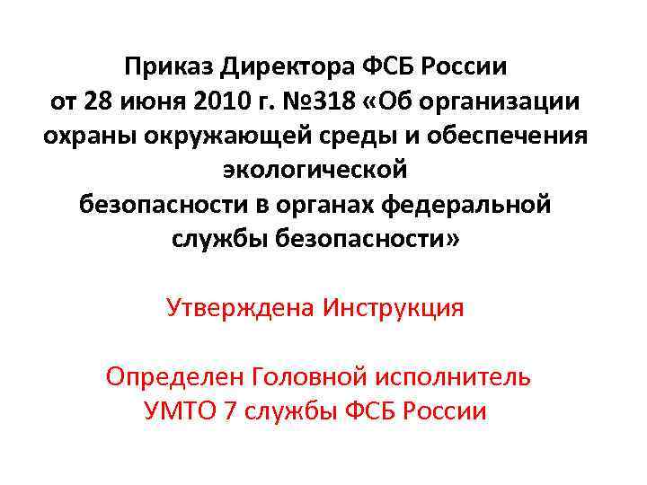 Приказ Директора ФСБ России от 28 июня 2010 г. № 318 «Об организации охраны