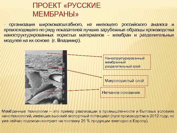 ПРОЕКТ «РУССКИЕ МЕМБРАНЫ» - организация широкомасштабного, не имеющего российского аналога и превосходящего по ряду