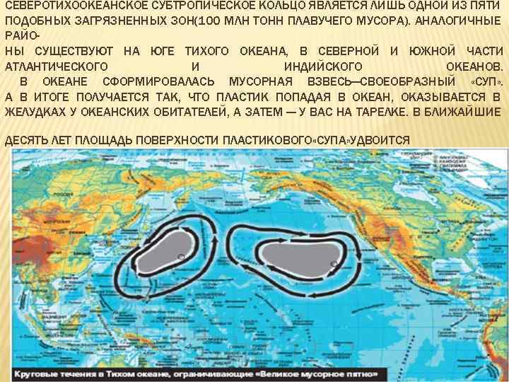 СЕВЕРОТИХООКЕАНСКОЕ СУБТРОПИЧЕСКОЕ КОЛЬЦО ЯВЛЯЕТСЯ ЛИШЬ ОДНОЙ ИЗ ПЯТИ ПОДОБНЫХ ЗАГРЯЗНЕННЫХ ЗОН(100 МЛН ТОНН ПЛАВУЧЕГО