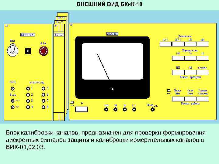 ВНЕШНИЙ ВИД БКн. К-10 Блок калибровки каналов, предназначен для проверки формирования дискретных сигналов защиты