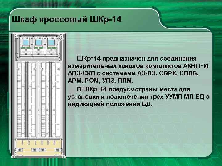 Шкаф кроссовый ШКр-14 ШКр‑ 14 предназначен для соединения измерительных каналов комплектов АКНП‑И АПЗ-СКП с