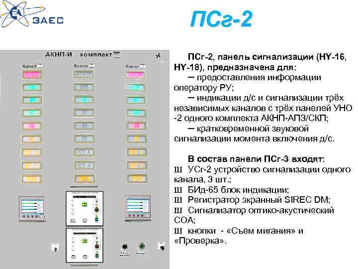 ПСг-2, панель сигнализации (HY-16, HY-18), предназначена для: ─ предоставления информации оператору РУ; ─ индикации