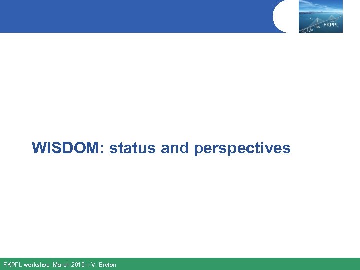 WISDOM: status and perspectives FKPPL workshop March 2010 – V. Breton 
