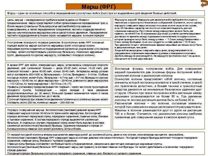 Марш (ФРГ) Марш - один из основных способов передвижения сухопутных войск (сил) при их