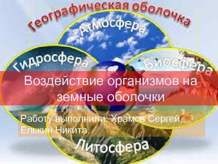 Воздействие организмов на земные оболочки Воздействие организмов на Работу выполнили: Храмов земные оболочки Сергей,