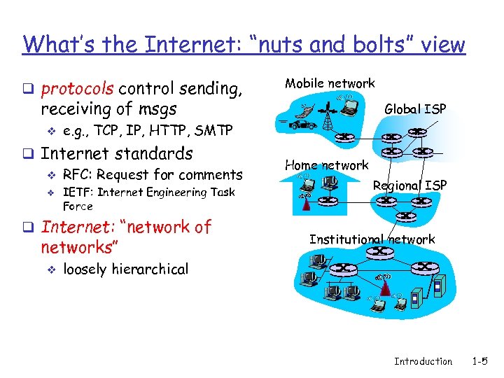 What’s the Internet: “nuts and bolts” view q protocols control sending, Mobile network receiving