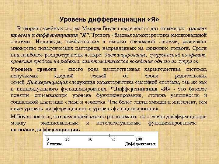 Уровень дифференциации «Я» В теории семейных систем Мюррея Боуэна выделяются два параметра - уровень