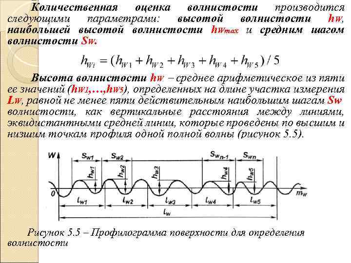 Количественная оценка волнистости производится следующими параметрами: высотой волнистости h. W, наибольшей высотой волнистости h.
