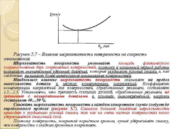 Рисунок 5. 7 – Влияние шероховатости поверхности на скорость изнашивания Шероховатость поверхности уменьшает площадь