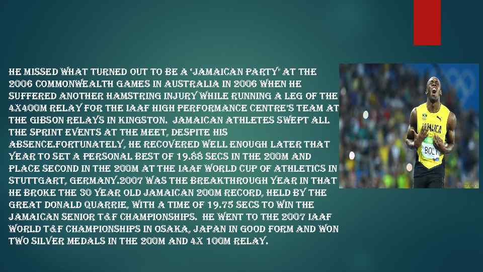 he missed what turned out to be a ‘jamaican party’ at the 2006 commonwealth