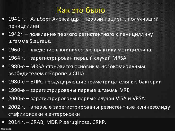 Как это было • 1941 г. – Альберт Александр – первый пациент, получивший пенициллин
