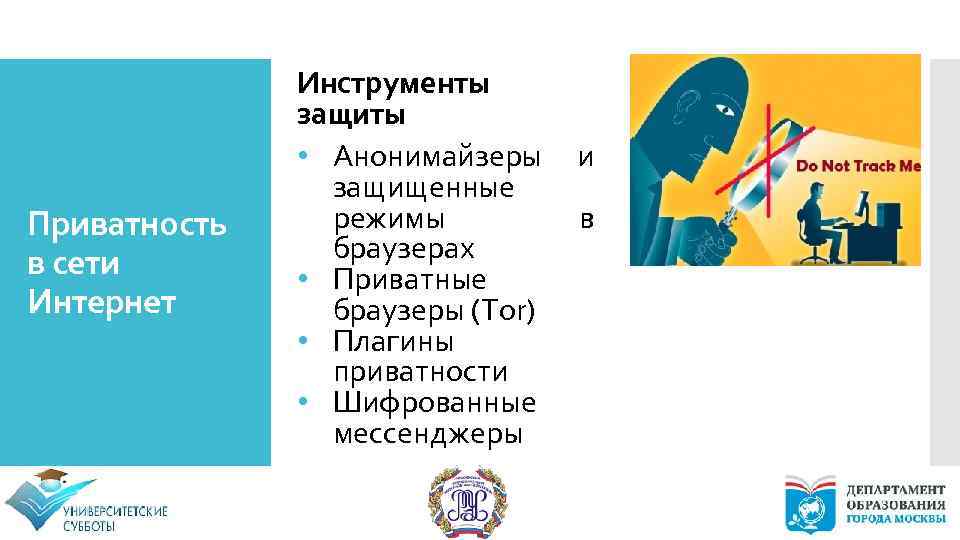 Приватность в сети Интернет Инструменты защиты • Анонимайзеры защищенные режимы браузерах • Приватные браузеры