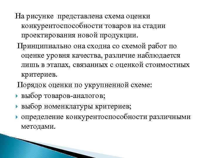 На рисунке представлена схема оценки конкурентоспособности товаров на стадии проектирования новой продукции. Принципиально она