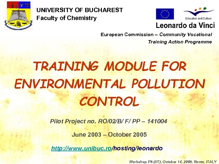 UNIVERSITY OF BUCHAREST Faculty of Chemistry European Commission – Community Vocational Training Action Programme