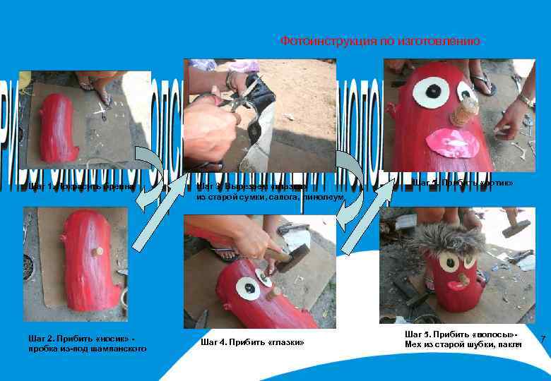 Фотоинструкция по изготовлению Шаг 1. Покрасить бревна Шаг 2. Прибить «носик» пробка из-под шампанского