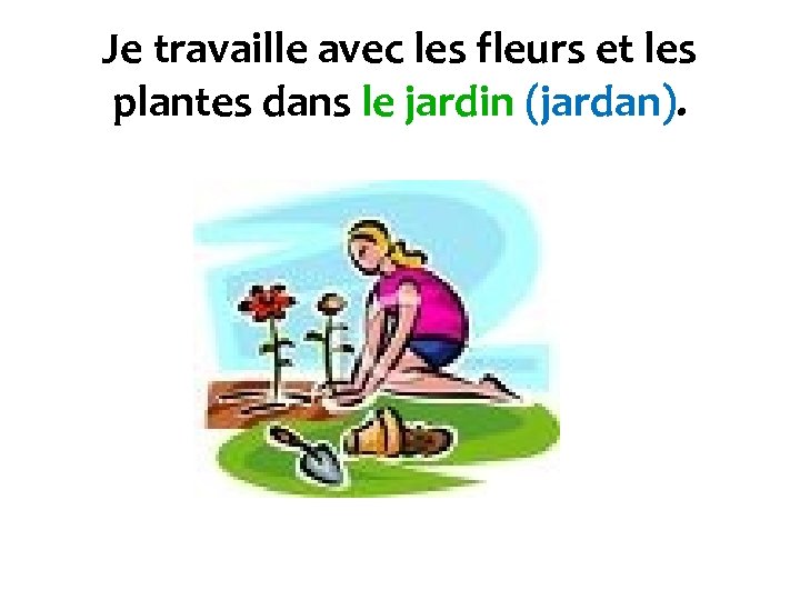Je travaille avec les fleurs et les plantes dans le jardin (jardan). 