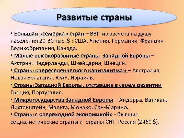  • Большая «семерка» стран – ВВП из расчета на душу населения 20 -30