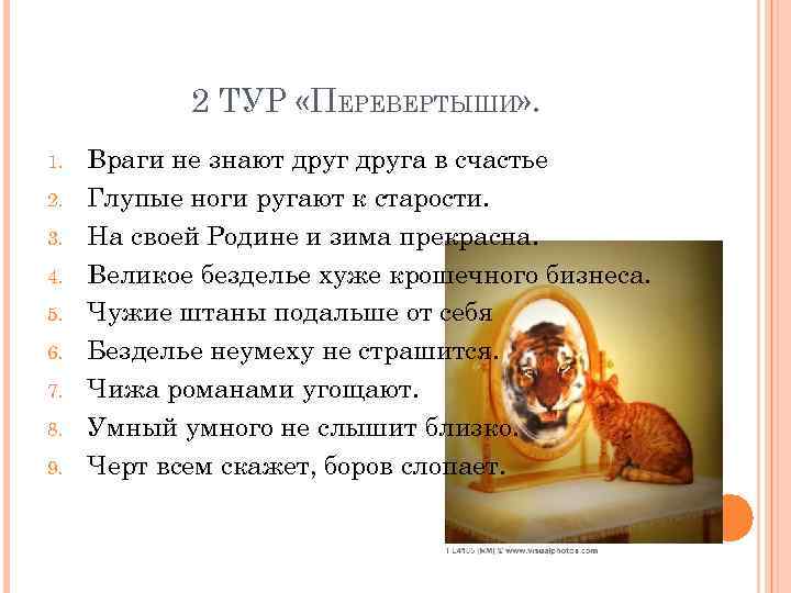 2 ТУР «ПЕРЕВЕРТЫШИ» . 1. 2. 3. 4. 5. 6. 7. 8. 9. Враги