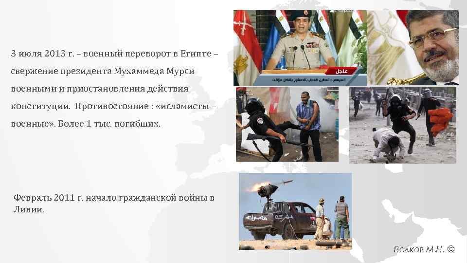 3 июля 2013 г. – военный переворот в Египте – свержение президента Мухаммеда Мурси