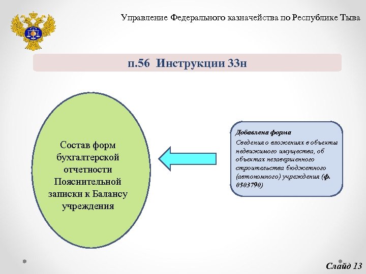 Управление Федерального казначейства по Республике Тыва п. 56 Инструкции 33 н Состав форм бухгалтерской