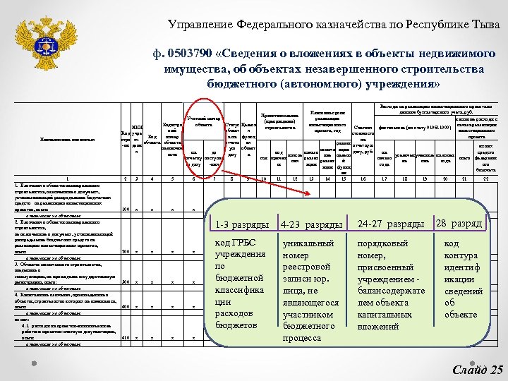 Управление Федерального казначейства по Республике Тыва ф. 0503790 «Сведения о вложениях в объекты недвижимого