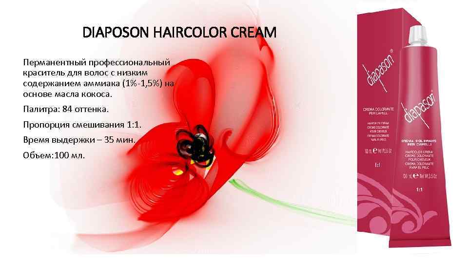 DIAPOSON HAIRCOLOR CREAM Перманентный профессиональный краситель для волос с низким содержанием аммиака (1%-1, 5%)
