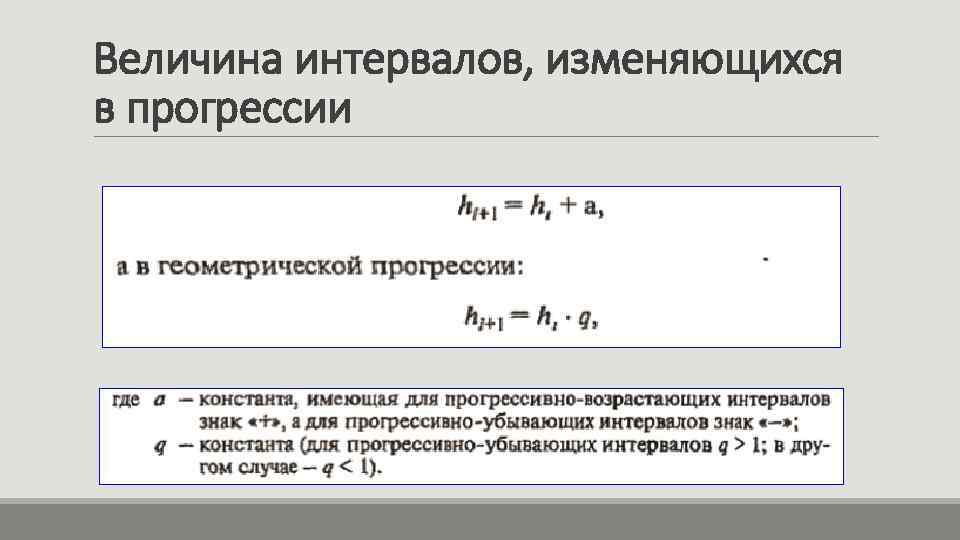 Величина интервалов, изменяющихся в прогрессии 