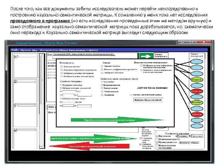 После того, как все документы забиты исследователь может перейти непосредственно к построению каузально-семантической матрицы.