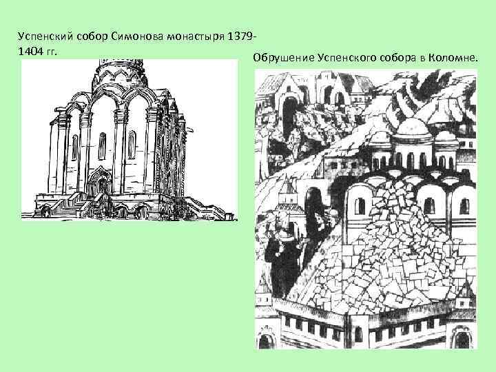 Успенский собор Симонова монастыря 13791404 гг. Обрушение Успенского собора в Коломне. 