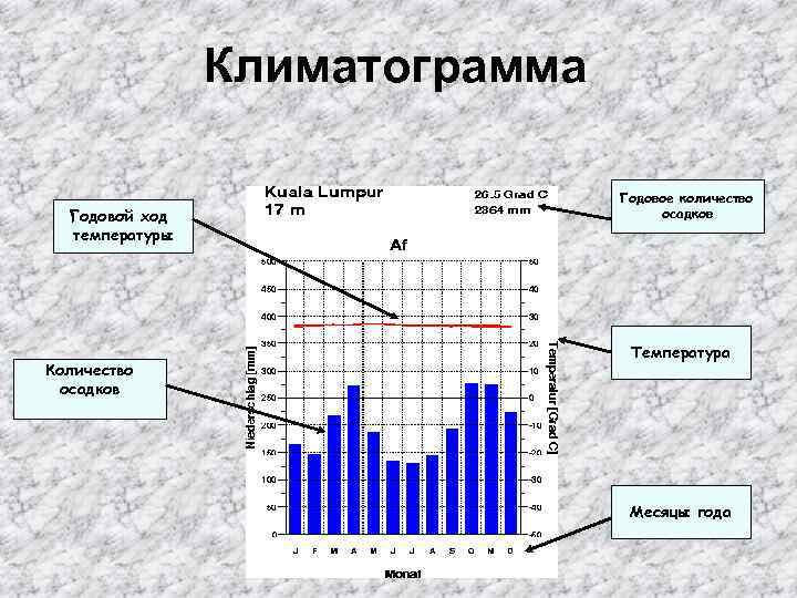 Климатограмма Годовой ход температуры Количество осадков Годовое количество осадков Температура Месяцы года 