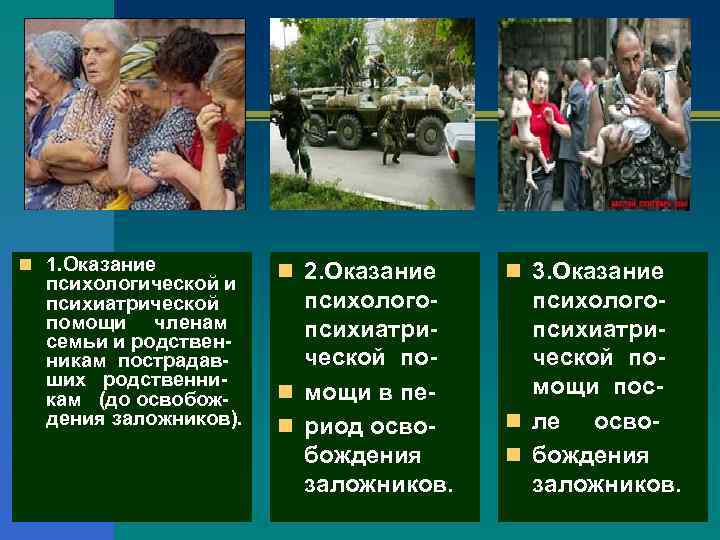 n 1. Оказание психологической и психиатрической помощи членам семьи и родственникам пострадавших родственникам (до