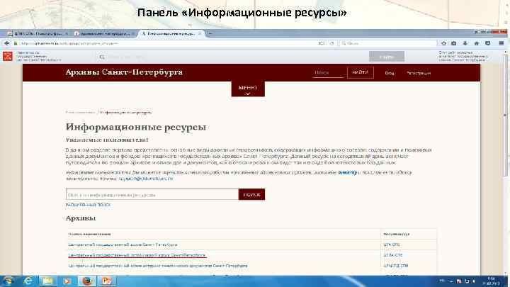 Панель «Информационные ресурсы» 