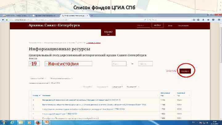 Список фондов ЦГИА СПб 19 Консистория 