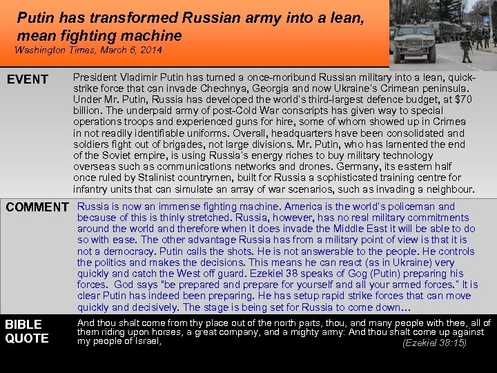 Putin has transformed Russian army into a lean, mean fighting machine Washington Times, March